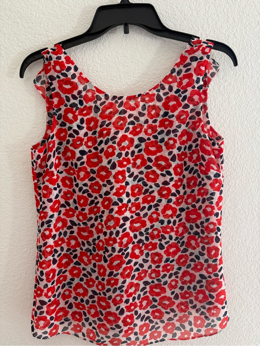 CAbi Sleeveless Red Floral Print Sheer Tank